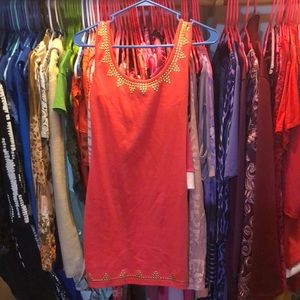 Coral And Gold Studded Charlotte Russe Tank Dress